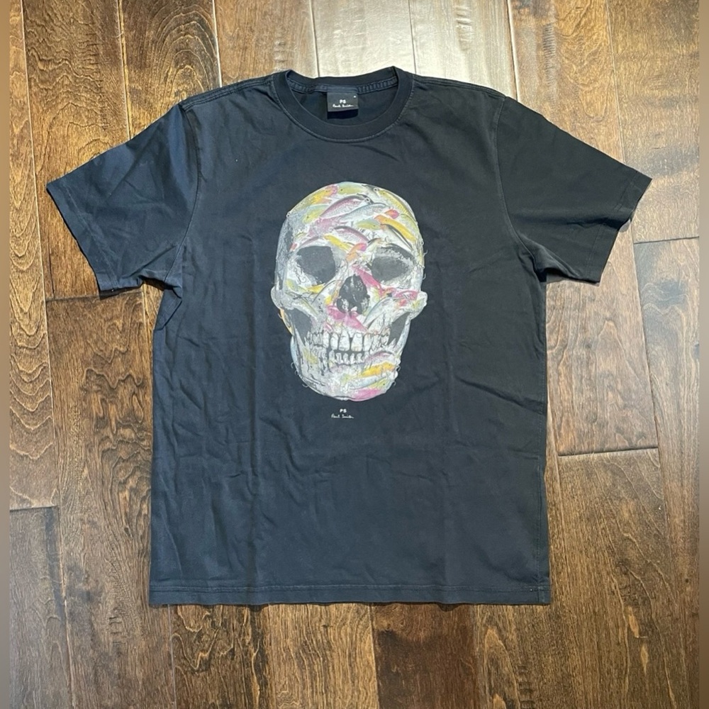 Paul Smith Mens T Shirt Black Medium, Skull Print Tee Short Sleeve Cotton Top